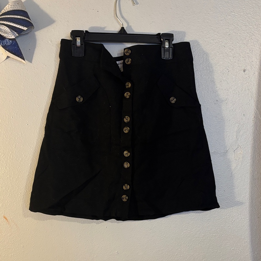 Mine Black Button-Front A-Line Skirt